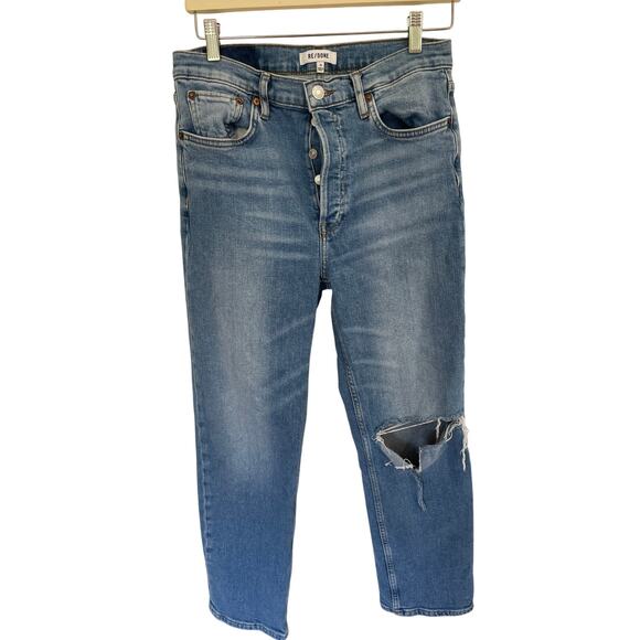 Re/Done Originals 70s Stovepipe Jeans 26 Rodeo Indigo with Distressing Size 29 - Picture 3 of 6